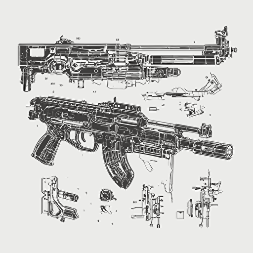 cyberpunk vector-4 machine gun, put together with spare parts and scrap lying around