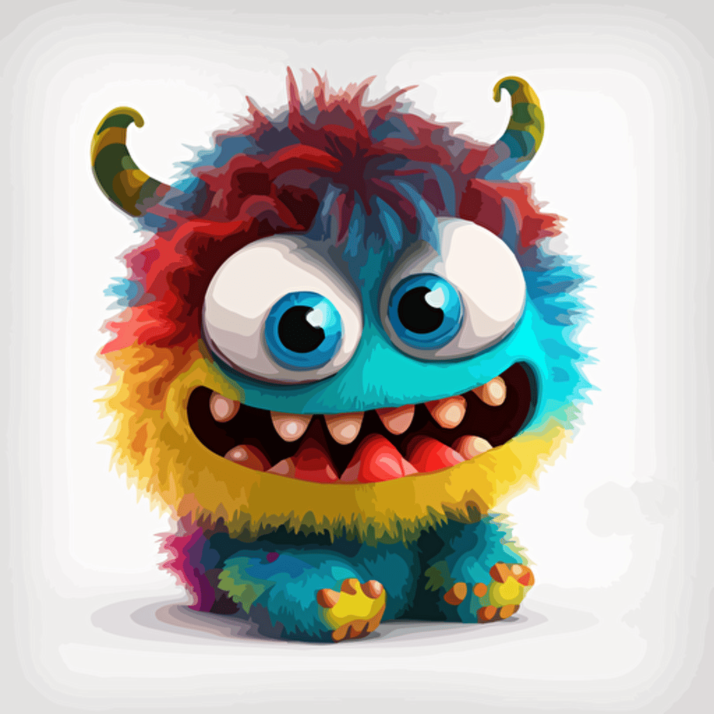 A saturated colorfull baby fur spanish monster, goofy looking, smiling, white background, vector art , pixar style