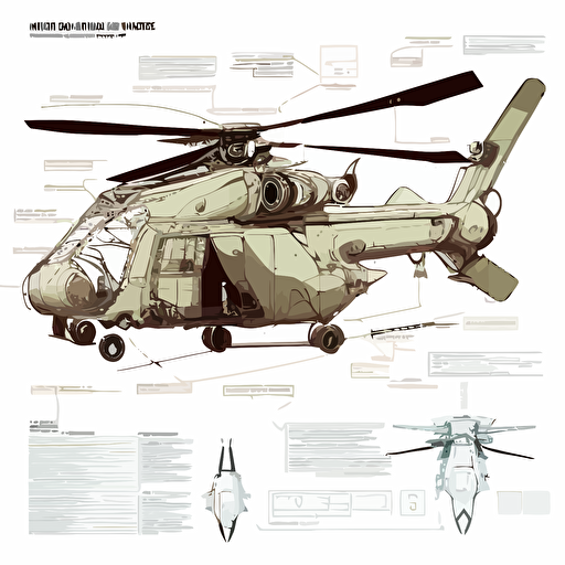 a diagram of a harpy helicopter in an ink on paper vector style
