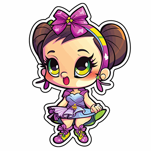 litttle cute ballerina, lisa frank style, sticker, white background, contour vector, view from above, attention on detail and proportions
