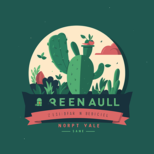 Flat vector logo for sustainable Mexican restaurant El Nopal Verde, featuring cactus silhouette, vibrant colors, traditional elements