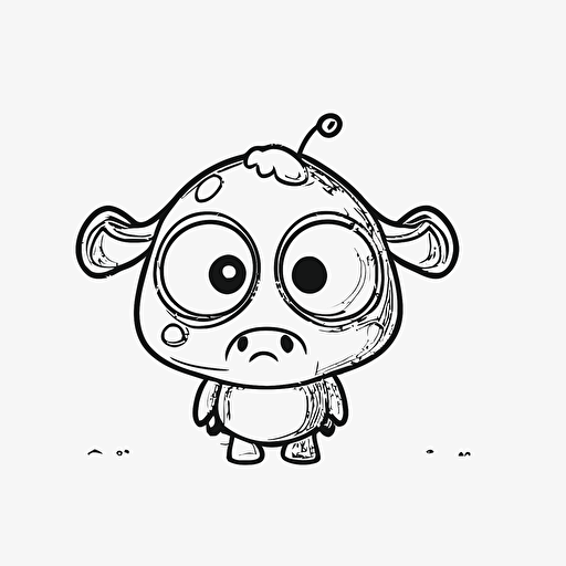 cute dunky in farm, big cute eyes, pixar style, simple outline and shapes, coloring page black and white comic book flat vector, white background