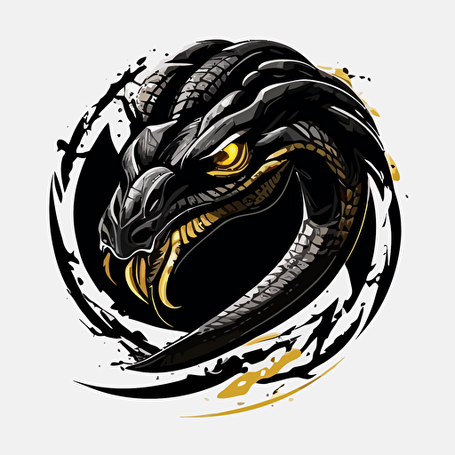 mascot iconic logo of snake spinning on itself black vector, on white background