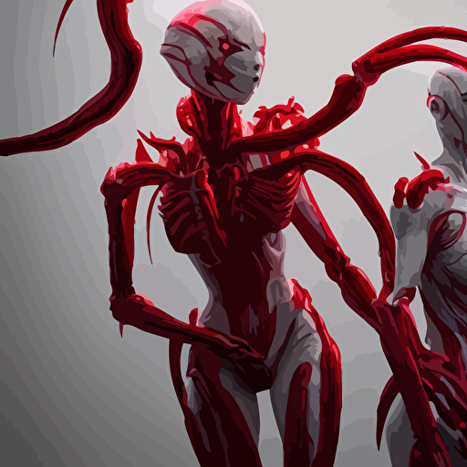 stunning symmetric body character image woman predator protoss human tsutomu nihei 3d octane render unreal engine hyper realistic realistic white bone armor soft illumination human facial features surrounded red glowing tendrils whispy smoke trending artstation 4 k insane