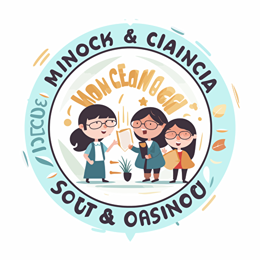 Logo design, Monic's English class, flattened, cartoon, 2D, vector, concise, white background