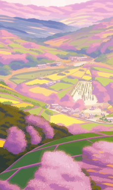 Vibrant vector of lilacs fields, in the style of Andrew Macara, klimt, paul keel, natural beauty