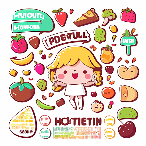 nutrition poster sticker vector, contour,white background, colorful, kawaii , boutique