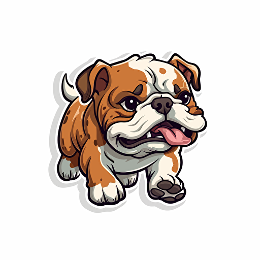 cute cartoon bulldog running die cut sticker 2d vector simple on white background