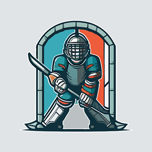 hockey goalkeeper stand in the gate minimalist vector mascot style