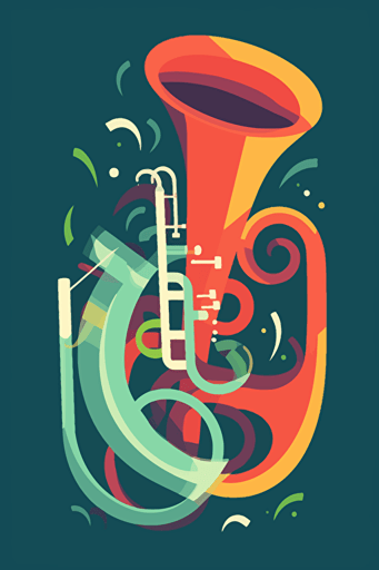Tuba instrument, flat vector modern style, vibrant, loud, abstract