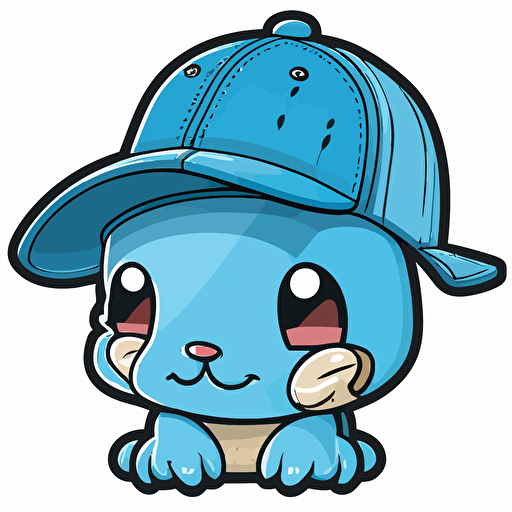 cute, happy bunny wearing a blue baseball hat, contour, vector, white background, clipart