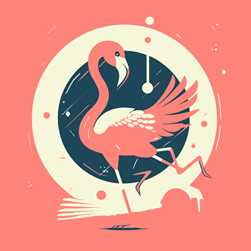 Flamingo, Dancing in a Nightclub, Energetic, Comic vector illustration style, flat design, minimalist logo, minimalist icon, flat icon, adobe illustrator, cute, Simple