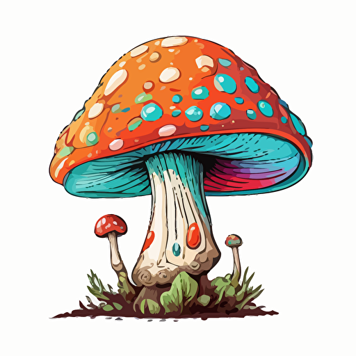 handdrawn mushroom, fantastical, magical, vector art, morandi colours, isolated white background