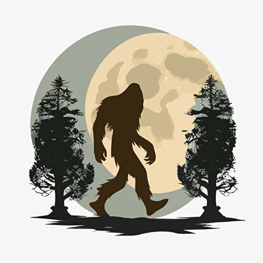 bigfoot with moon, vector logo, vector art, emblem, simple cartoon, 2d, no text, white background