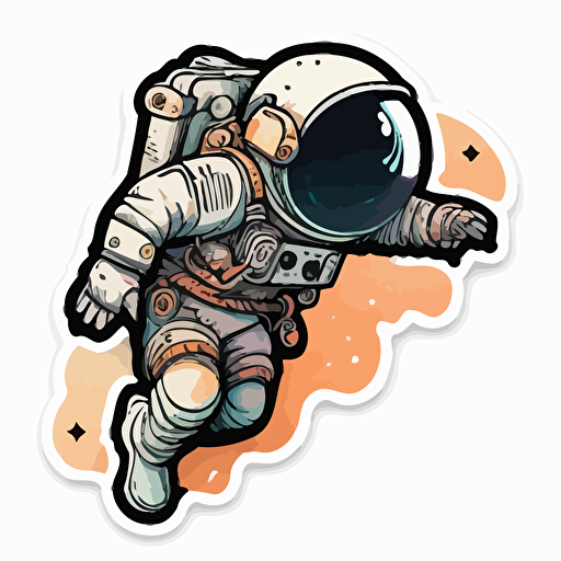spaceman floating, Sticker, Pastel, Digital Art, Contour, Vector, White Background, Detailed