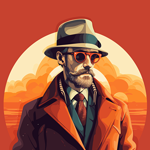 man with glasses using hat and coat, vector ilustration