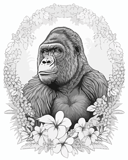 Coloring page for adults, mandala gorilla, no text, high detail, lineart, vector, no shading,