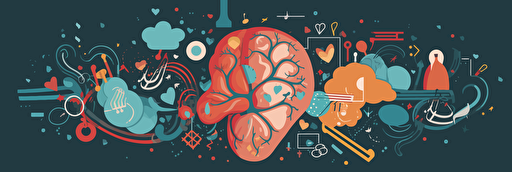 Music brain heart education emotions, concept, illustration, vector art