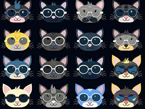 game sprite sheet of star-wars-style goggles for space-cats, collection sheet, 2d game sprite, asset store 2D flat cartoon drawing vector