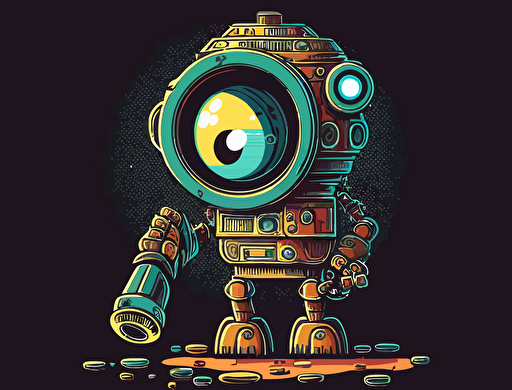 2d vector illustration of a robot looking through a magnifying glass