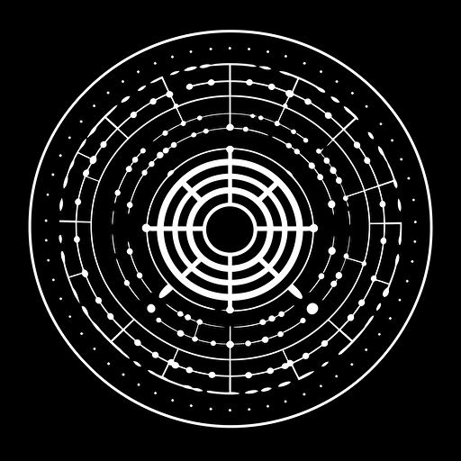 a logo in 2D black and white for a techno club, vector art, flat desing, simple, shall contain matrix inspired pattern, shall be circular, no text