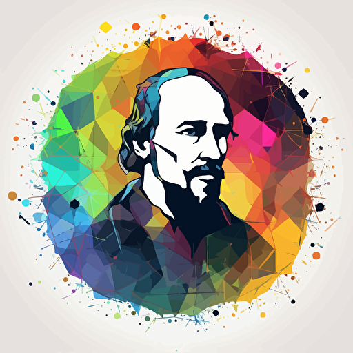 2D vector William Shakespeare in minimalism cyberpunk style. Colors: FB6B00 and 000000. Background white