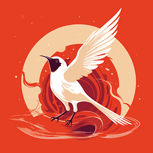 Vector illustration White waddled Bellbird calling out an emergency on red background