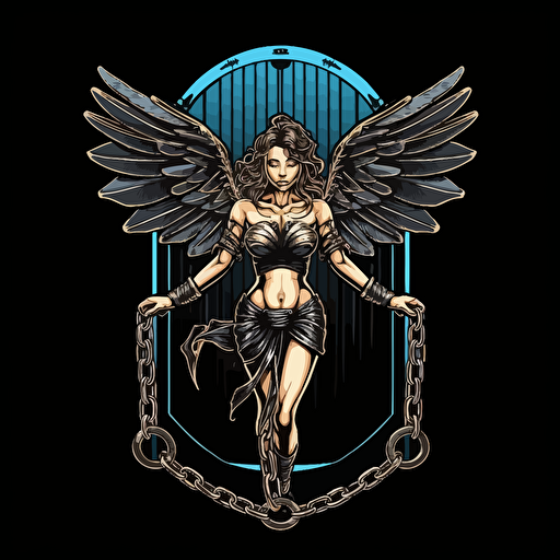 Logo female angel inside of a locked door with chains, Night Club vector logo, vector logo, vector art