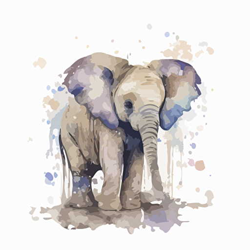 baby watercolor elephant vector,comic style, white background