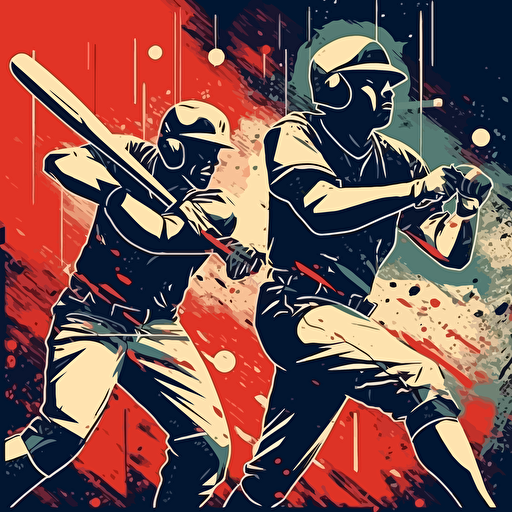 vector illustration of baseball players hitting the ball
