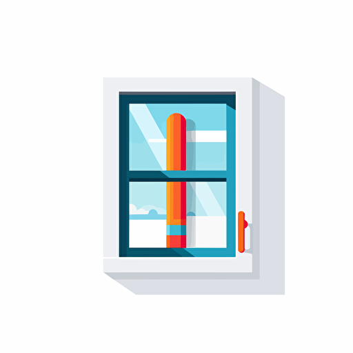 flat vector logo of window, caulking tube in the side, simple minimal, white background by Ivan Chermayeff