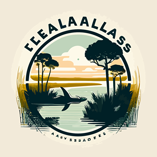 clean, minimalist, bright, emblem of a everglades lanscape, vector file