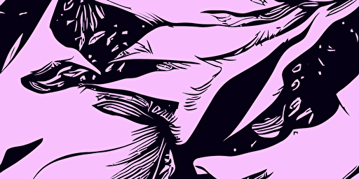 a stranger things style monster, cartoon style vector drawing, pink and purple, goth punk style, lino print style