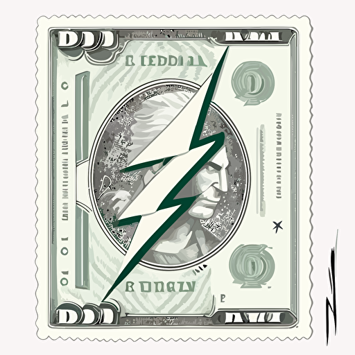 vector illustration of lightning on a dollar bill. modern, white background, 2d, cartoon
