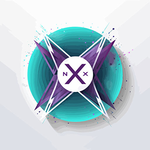 minimal vector N & X logo, cyan and purple , white background