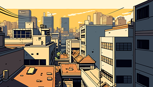 a tokyo style rooftop, manga comic style, simple vector illustration, flat design, simple white background