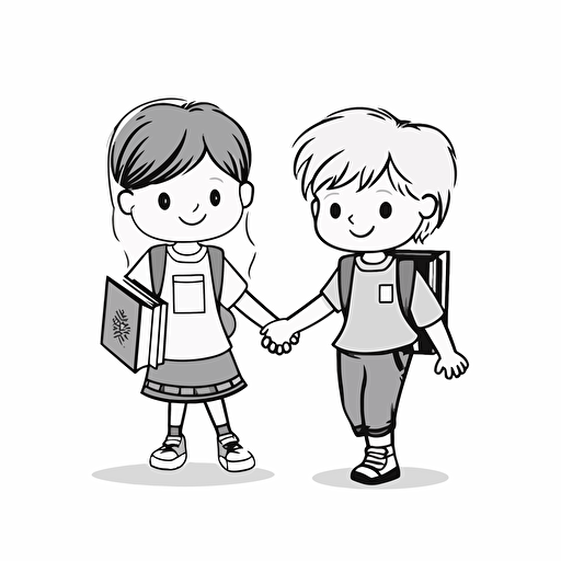 black on white made of plastic vector of cute boy and girl 4 years of age holding hands with school books