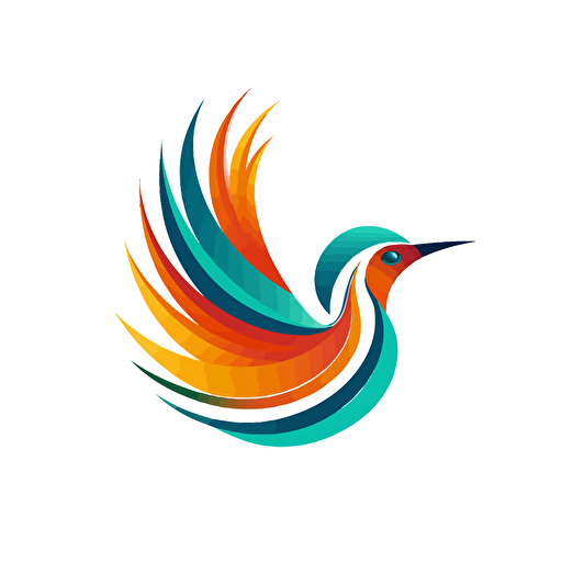 create a logo on white background of a stylized, colourful, flying bird of paradise from Papua New Guinea in flat vector art style