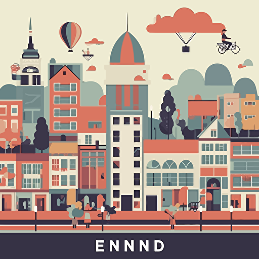 eindhoven city, mondo poster style, minimal vector illustration, 5 flat colours