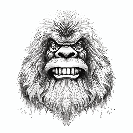 smiling Yeti face, black and white, vector draw, sketch