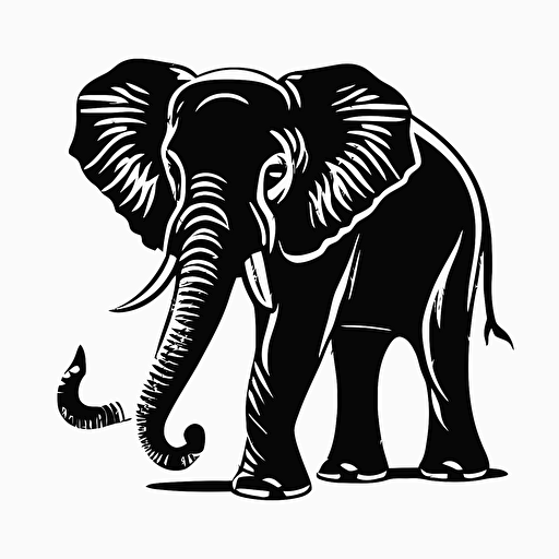 Pop art iconic logo of elephant, black vector, on white background