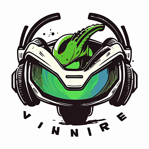 a logo of an alien wearing a vr headset, flat, vectorized, white background