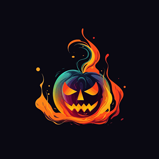 spooky jack o'lantern minimalistic logo, colorful, colors melting, flame, vector, magic effects