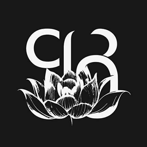 simple iconic logo of a lotus flower with the letters CB, white vector on black background