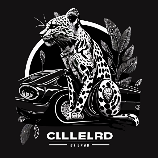 an uncluttered illustration for a speed club. The leopard is the club's mascot. Represent the whole body of the animal. 90s spirit, vector, in black and white, flat 2d