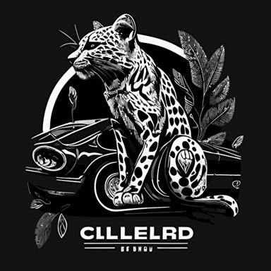 an uncluttered illustration for a speed club. The leopard is the club's mascot. Represent the whole body of the animal. 90s spirit, vector, in black and white, flat 2d