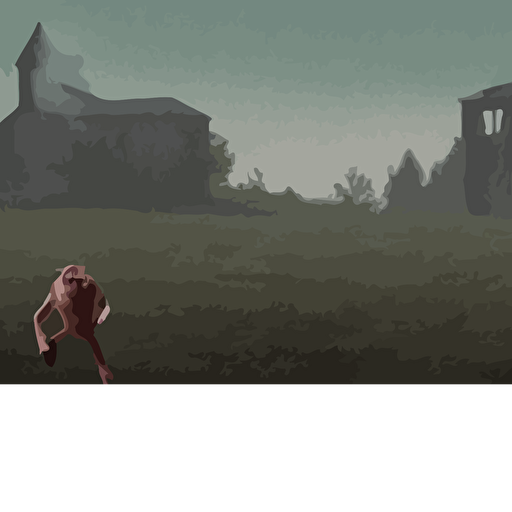 horrifying 3d render pig human hybrid monster human features charging hill burning small town white wooden church distance bloody wes craven 35 mm film stock