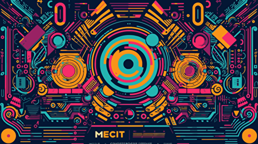 poster for an electronic music festival. Bright primary colours, vector art.