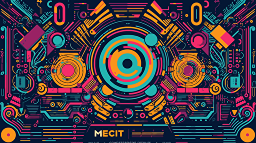 poster for an electronic music festival. Bright primary colours, vector art.