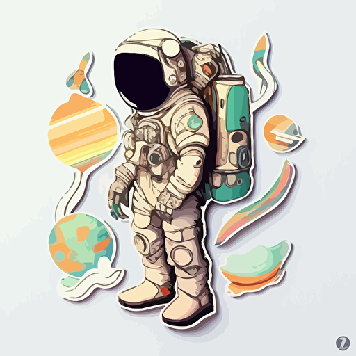 spaceman, Sticker, Pastel, Digital Art, Contour, Vector, White Background, Detailed